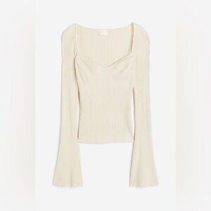 H&M Sweetheart Neckline Ribbed Knit Sweater with Flared Sleeves